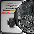 Serbia  Zinc 1942 Bn 1 Dinar Ngc Ms63 German Occupation Wwii  Km# 31