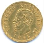 1863 Gold 10 Lire Italy, Scarce Type, Aunc++