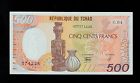 Chad  500 Francs 1990 Pick # 9c Unc Banknote.
