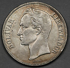 1926 Venezuela 5 Bolivares Silver Coin Xf/au Km# 24.2 Gram 25 0.7234 Oz Asw